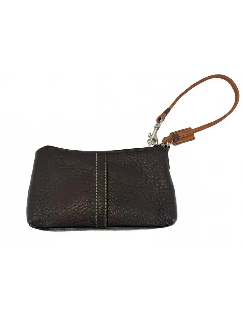 Coach | Pebbled Leather Wristlet Pouch | Brown & Tan Stitching | OS